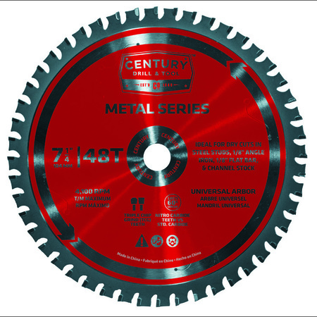 CENTURY DRILL & TOOL Circular Saw Blade 7-1/4" 48T 5/8" Arbor Metal Cutting Thin Kerf Blade 10298